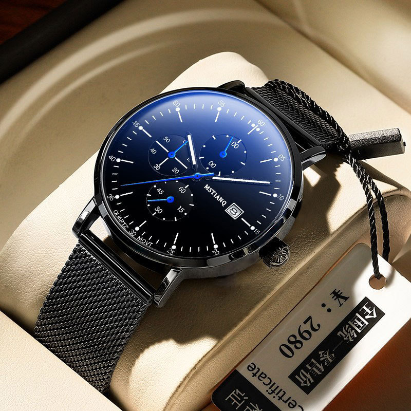 Foreign Trade Cross-Border Watch with Fully Automatic Movement, Men's Business Calendar, Quartz Watch for Middle and High School Male Students, Large Dial