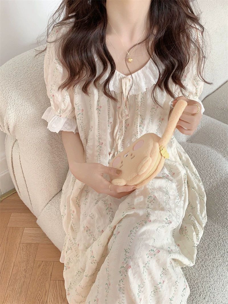 Милая кукла, длинная юбка для принцессы, пижама, новая коллекция, floral принт, воротник-кушонок, свободный крой, плюс размер