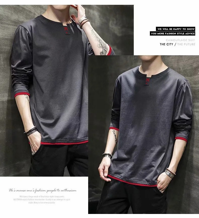 boy Long Sleeve T-Shirt For Men Trendy Gray Crew Neck Clothes Tops Inner Wear Autumn Winter Casual Base Shirt_voghion.com