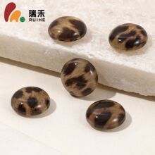 复古豹纹圆形树脂贴片耳饰服装奶油胶发夹头绳饰品配件材料批发