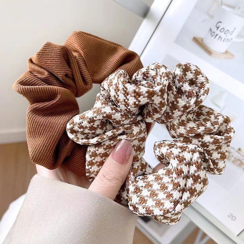 Elastico per capelli casual in stile coreano con motivo pied de poule, dall'aspetto raffinato e semplice, accessorio per capelli elegante e di alta qualità._voghion.com