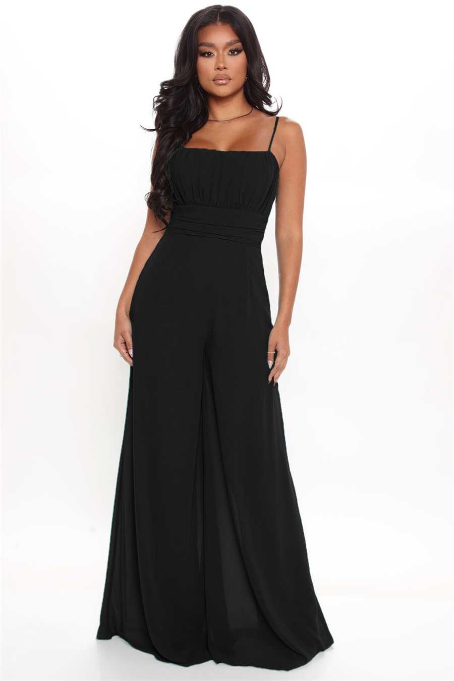 Sling backless lace-up wide-leg Solid Color Chiffon Jumpsuit NSXLY119204