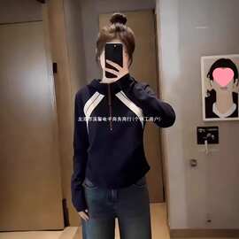 韩版气质撞色显瘦连帽卫衣女装2026春季大码胖MM休闲百搭长袖上衣