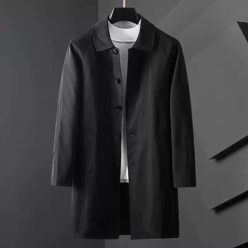 Черное пальто-тренч, demi-season куртка для отдыха в английском стиле