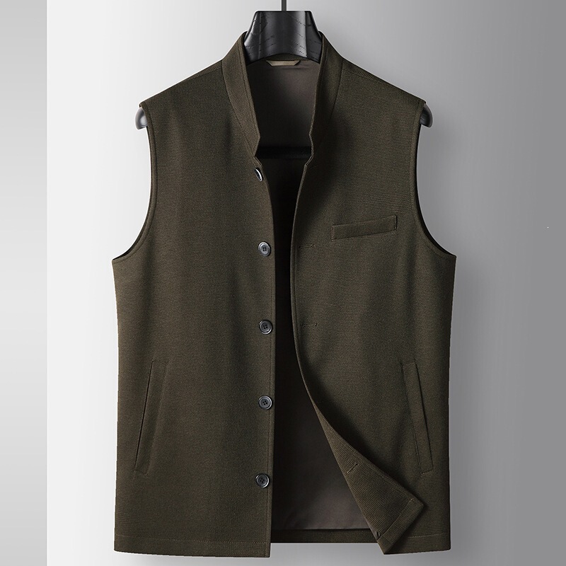 Men's Casual Vest 2026 Spring/Summer Light Luxury Old Money Style Stand Collar Wool Knit Sleeveless High-End Youth Jacket