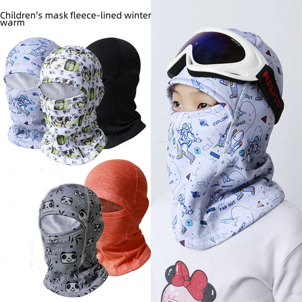 Children's ski warm mask balaclava hat outdoor ski helmet lined with velvet warm windproof scarf