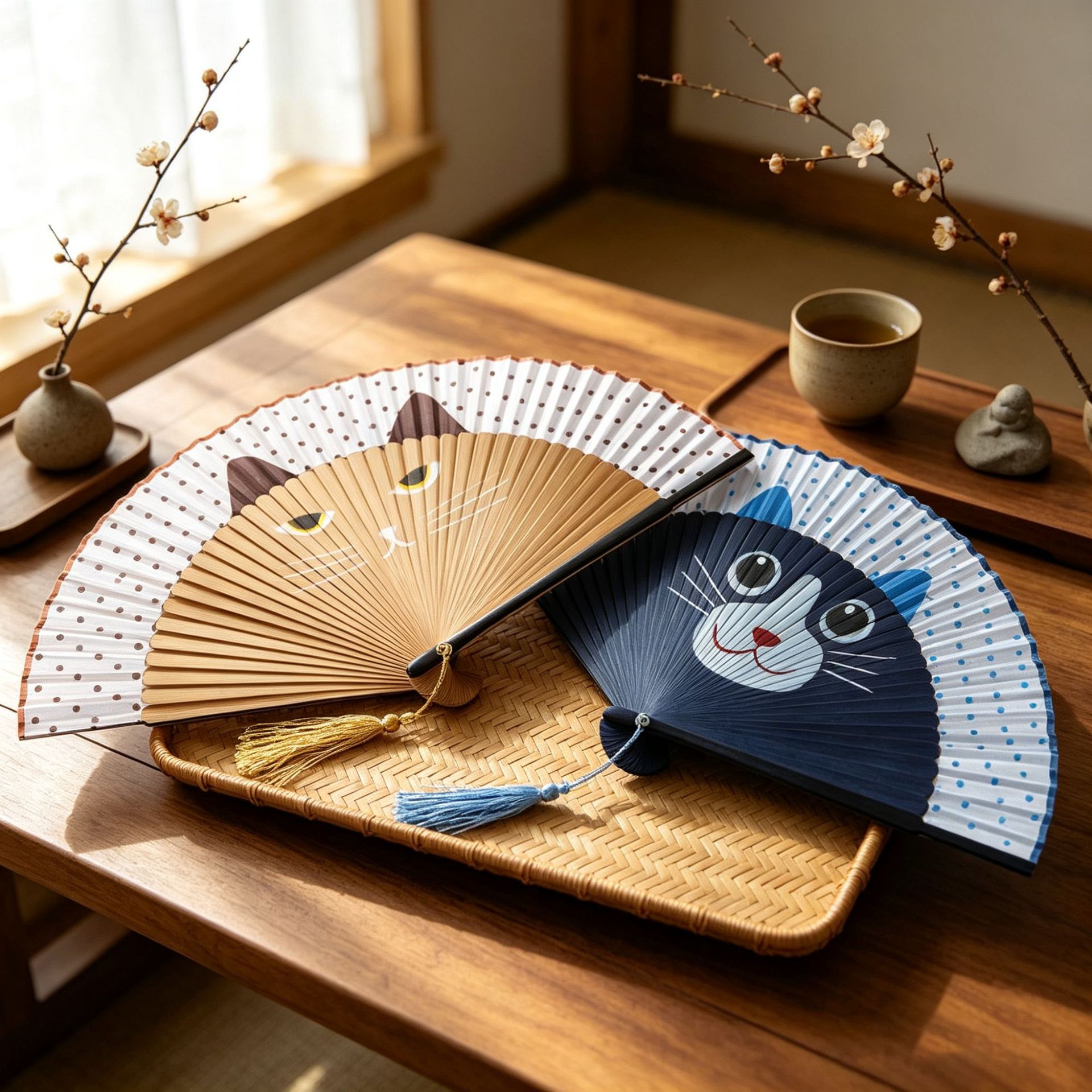 Pintura de estilo japonés ventilador plegable de estilo japonés pintado a mano gato de dibujos animados ventilador de bambú de dibujos animados niños ventilador danza cheongsam ventilador al por mayor image 5