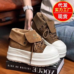 2025年秋季新款厚底小个子增高休闲复古港风翻领两穿高帮马丁靴女