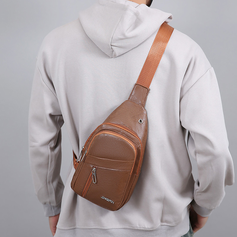 Comercio exterior nuevo bolso de pecho de cuero PU para hombres, bolso de hombro de viaje simple, moda al aire libre, bolso de bicicleta