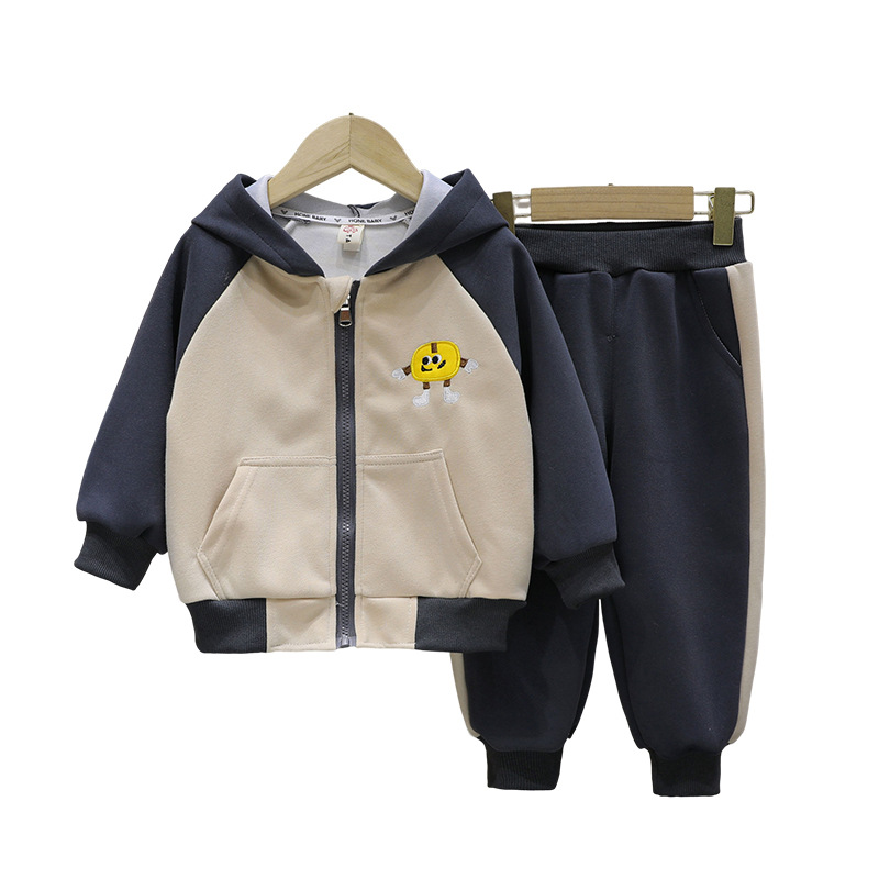 6379 Traje de niño 2025 otoño nuevo bebé de dos piezas de dibujos animados para niños pequeños y medianos con capucha ropa deportiva para niños