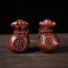 雷击木枣木手工雕刻福袋福字手把件钥匙扣袋袋有福钱袋手机链配饰