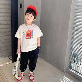 男童T恤短袖2025夏装新款时尚休闲中大童卡通印花半袖百搭体恤潮