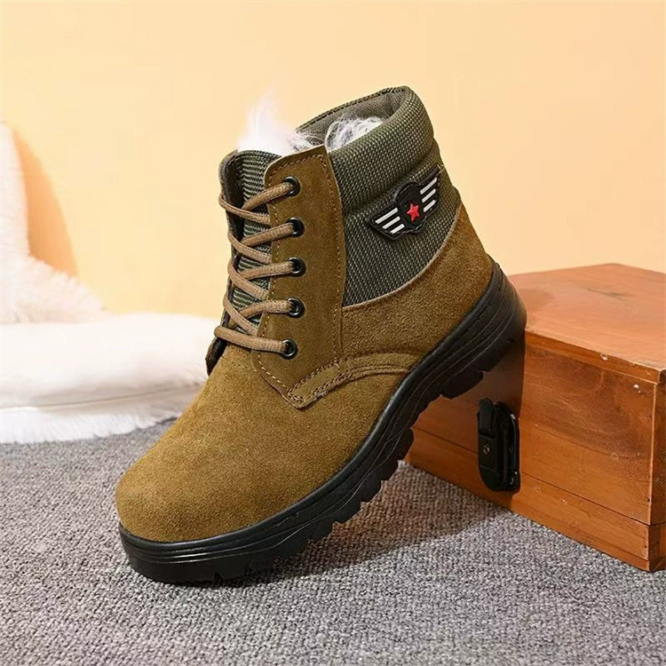 Winter warm ankle boots, khaki, plush faux‑fur lining, rugged sole, sizes 38–45