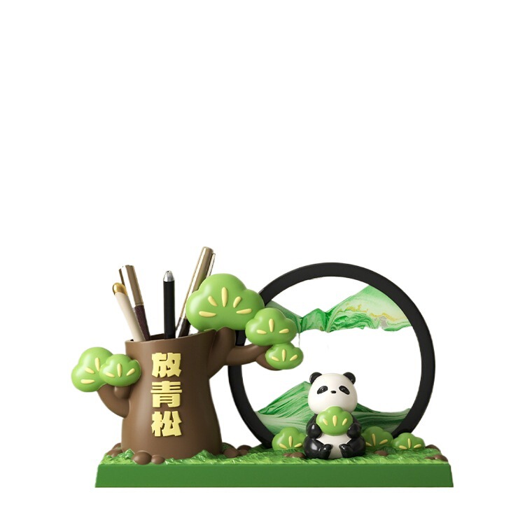 放轻松熊猫笔筒放青松流沙画摆件谢师礼毕业礼物送老师的实用礼物|undefined