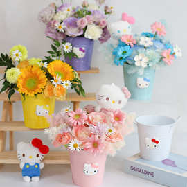 KT猫双耳铁皮桶礼物礼品桶收纳桶花桶彩色盆栽花盆鲜花插花桶批发