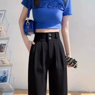 黑色阔腿裤女春夏爆款高腰垂感窄版西装裤休闲直筒慵懒松弛感裤子