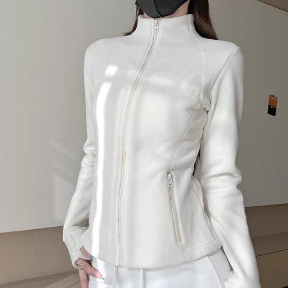 Fleece Sweatshirt Women's Autumn and Winter New Style Vertical Collar Slim-fit Liner fleece-lined Rushwear Fleece Thick Base Jacket