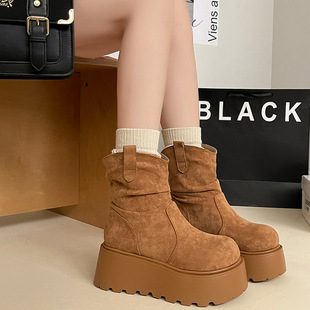 Small Thick Bottom Platform Bottom Fashion All-match Snow Boots Women's 2024 Winter New fleece-lined Thickened Warm Cotton Shoes