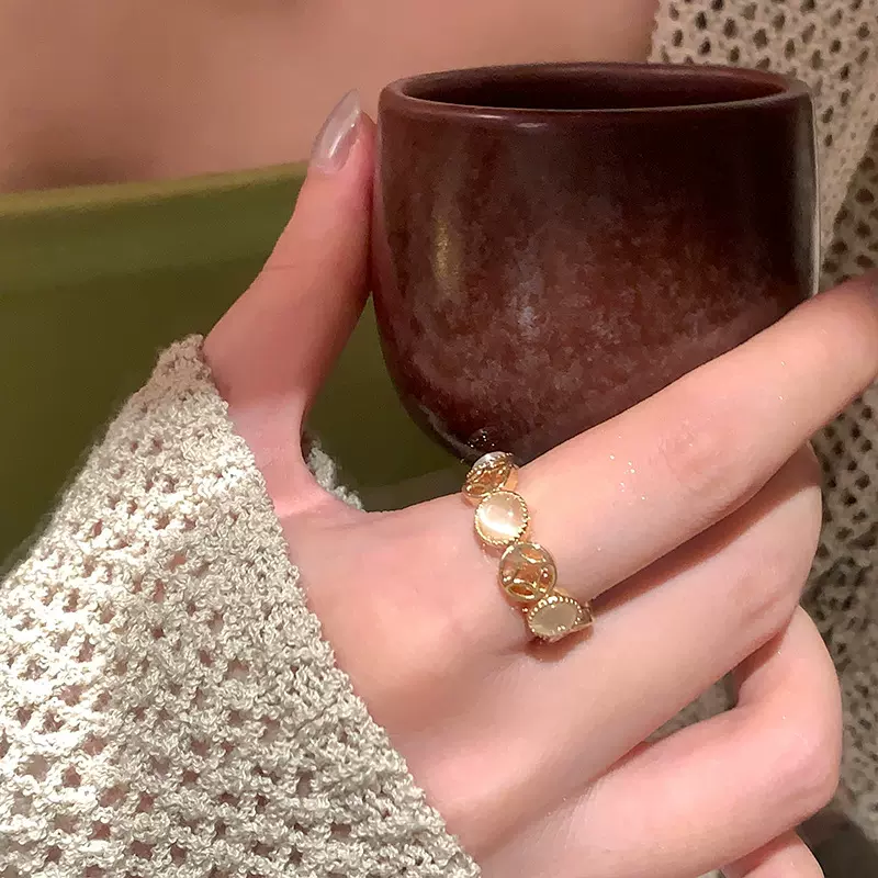 发饰复古圆形铜钱镂空树脂开口戒指宫廷风食指戒小众设计感指环女