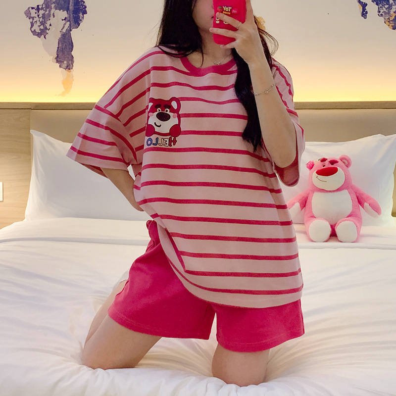 Summer Pajamas Women's Korean-style Short-sleeved Shorts Sweet Cute Round Neck Loose plus size Home Clothes Two-piece Outfit