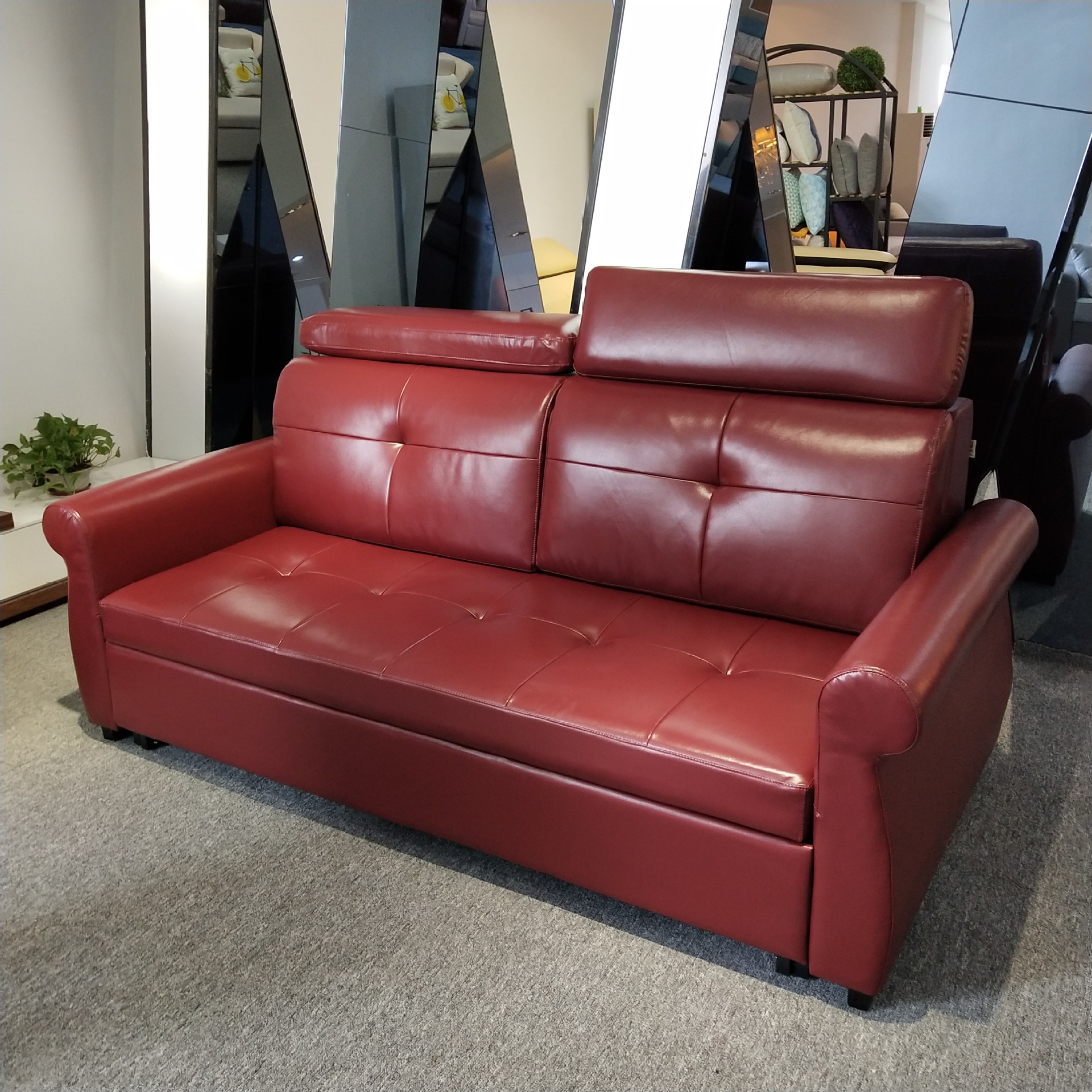 Sofá cama de cuero moderno simple y de alta calidad plegable de doble uso, sala de estar lujosa moderna multifuncional doble sofá triple