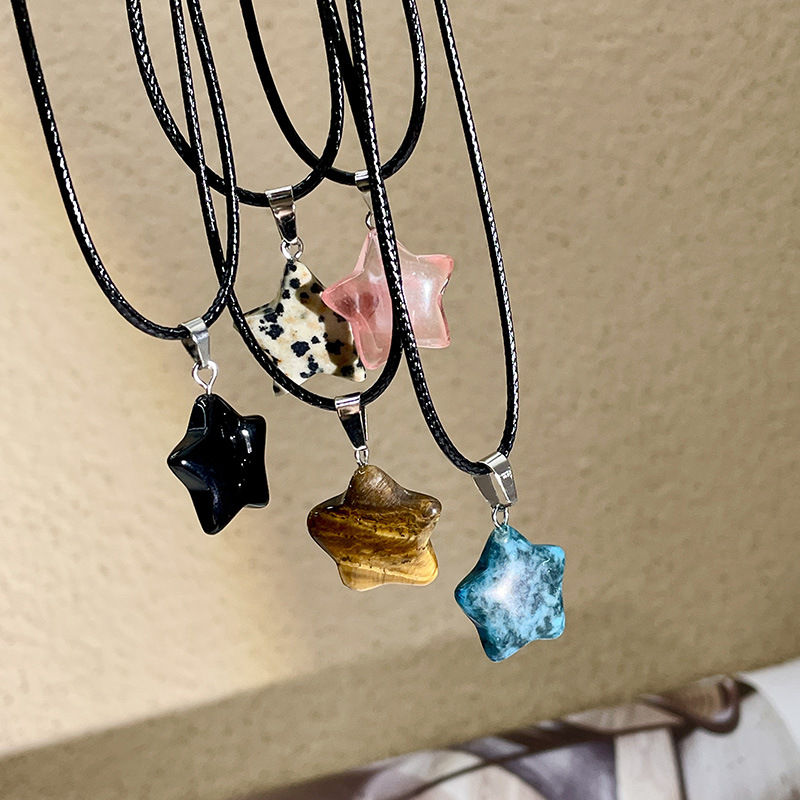 15g Weight Natural Stone Pendant Material Pendant Necklace Classification Leather Rope Chain Material 1 Piece Quantity Holiday, Daily Occasion natural stone, Leather rope Material Star Pattern Women's Gender Simple Style Style Simple Style Star Natural Stone Leather Rope Wholesale Pendant Necklace 5