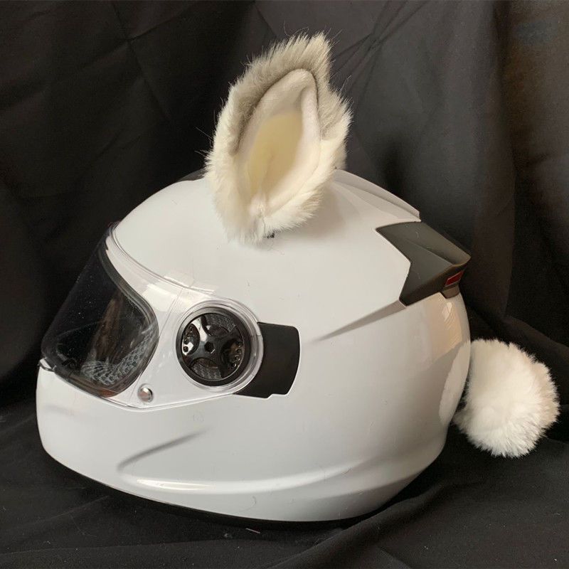 흰색 회색 팁과 흰색 귀 + 흰색 꼬리(헬멧은 포함되지 않음)