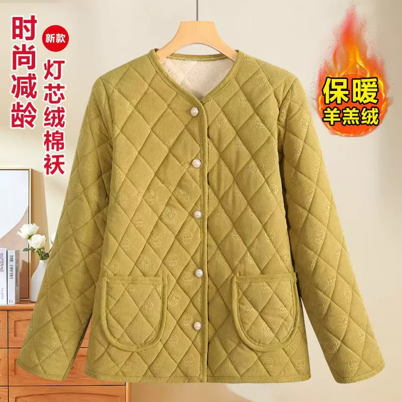 Мама осенняя и зимняя хлопчатобумажная одежда с V-образным вырезом 2025 новое пальто