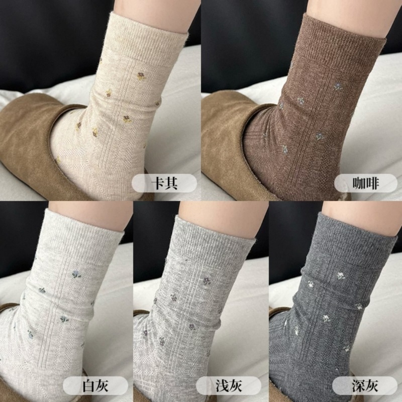 秋冬新款法式温柔复古小碎花袜子女中筒袜ins风韩国堆堆袜长筒袜|undefined