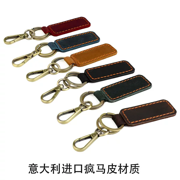 Cross-border new vintage crazy horse leather car key bag original handmade men's and women's cow leather key chain pendant