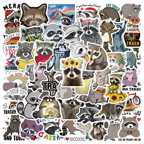 50 new Amazon cartoon raccoon stickers for computer laptop luggage waterproof DIY graffiti stickers