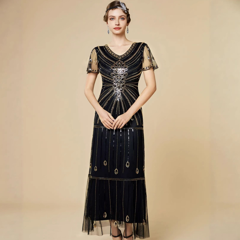 Sequin Short-Sleeved Dress 1920S Retro Gatsby Cocktail Party Plus Size Dress Amazon Cross-Border