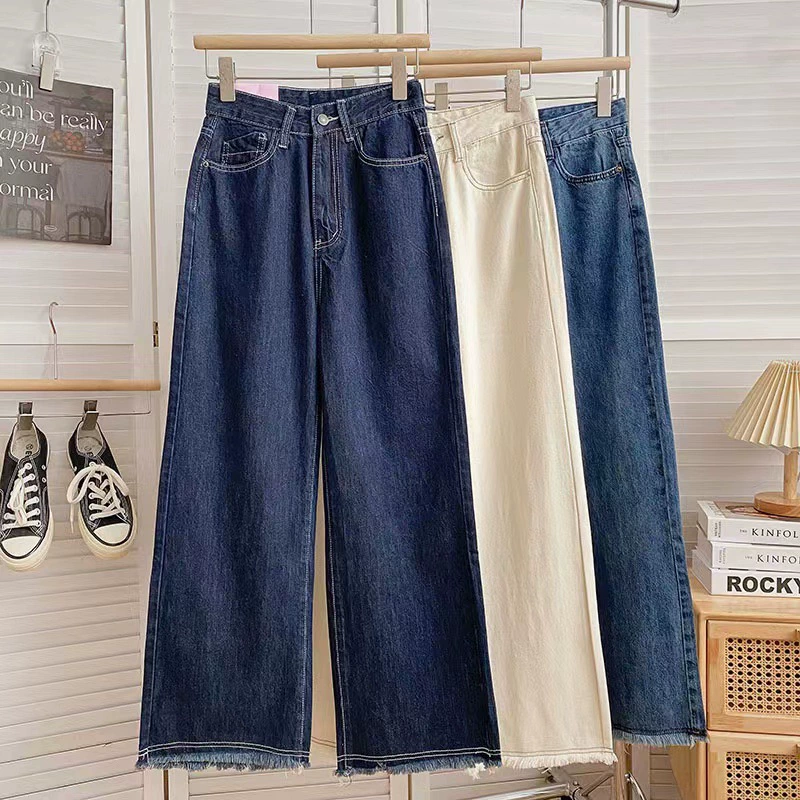 Лидер продаж в Гуанчжоу джинсовая женская одежда с оформлением хвоста товары индивидуальный дизайн, ниша с широкими штанинами и высокой талией для женщин