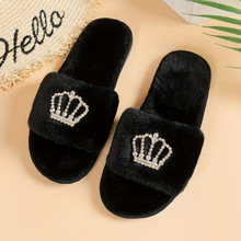G 30894 Crown rhinestone plush slippers �ʹ�ˮ�ë�q�����uͨ