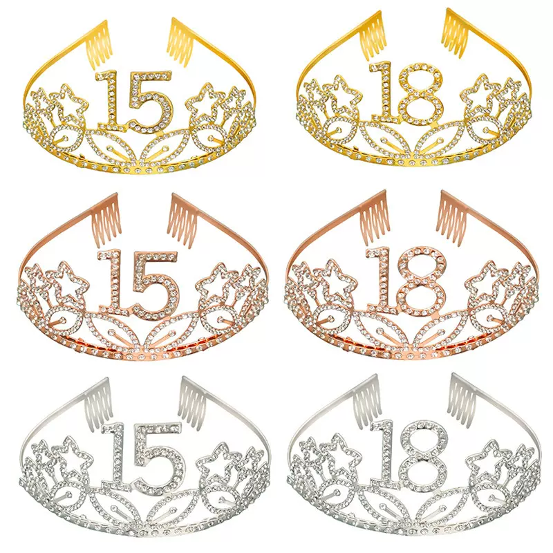 跨境新款儿童生日派对皇冠18岁15岁数字发箍头饰品礼仪带