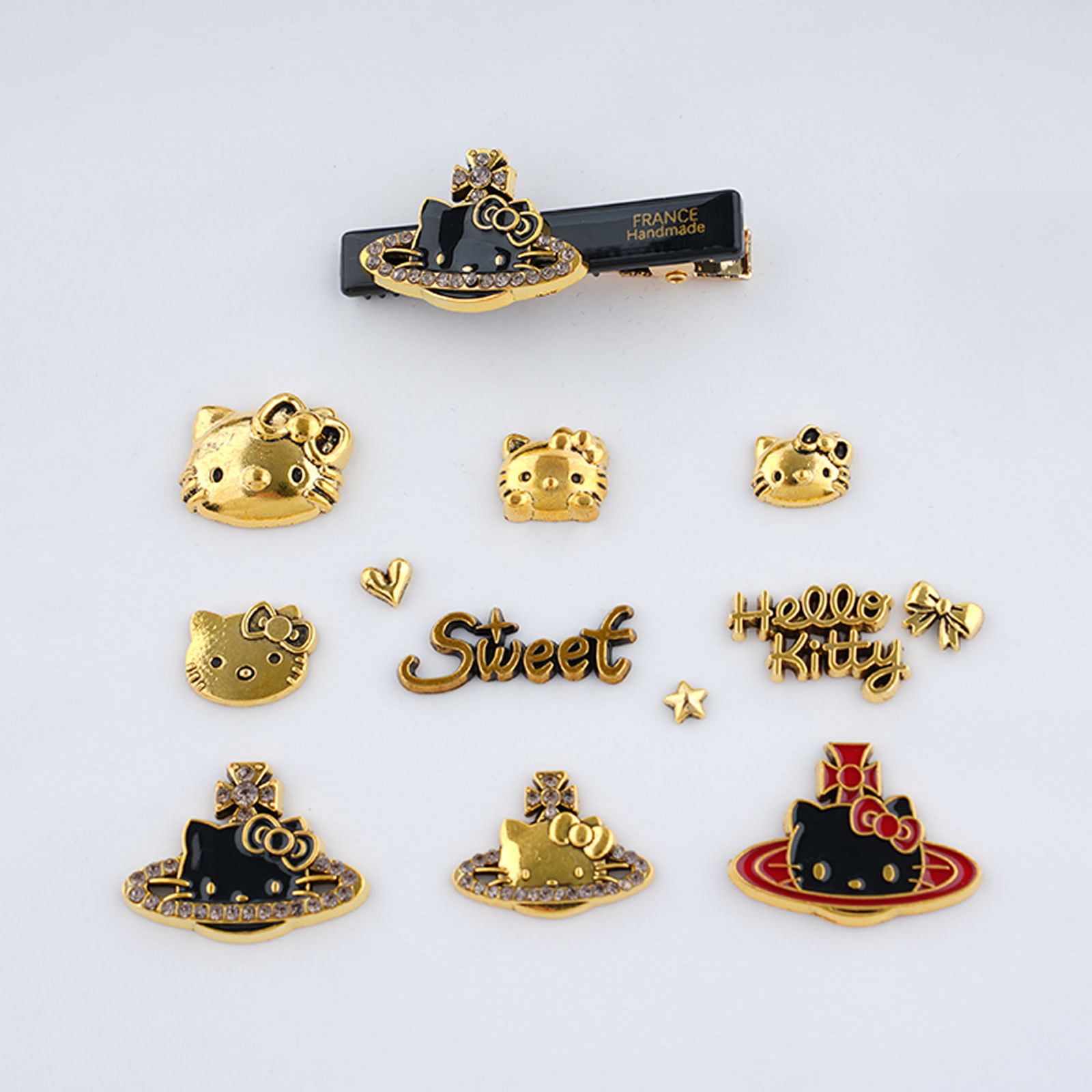 Parche de aleación de gato dorado coreano DIY pinzas para el cabello accesorios de caso de teléfono accesorios lindos dibujos animados universales accesorios dulces cool