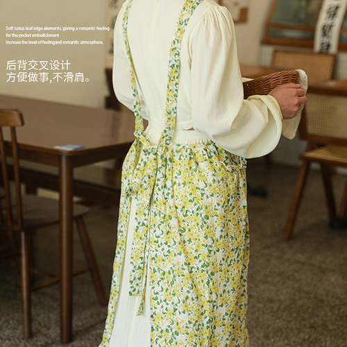 Foreign trade cross-border cotton Korean floral apron home kitchen apron housework apron with pockets factory wholesale