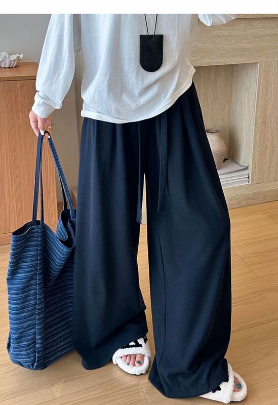 慵懒风垂感糯米裤女2025秋冬新款百搭休闲宽松松弛感软糯阔腿裤女|undefined