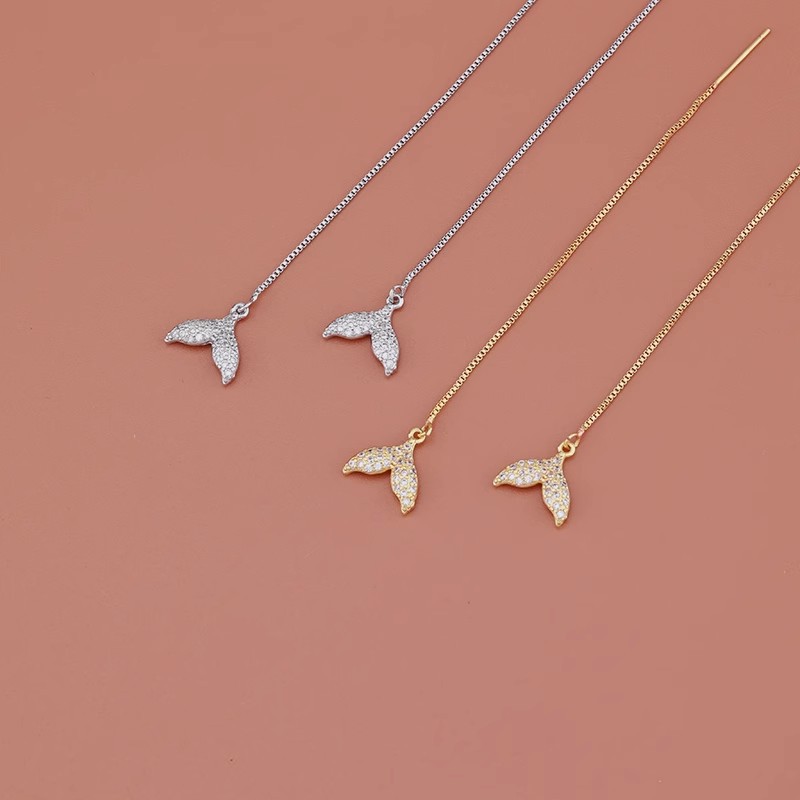 鑲鑽魚尾耳線女流蘇鑲鑽耳環氣質冷淡風顯臉瘦2024年新款耳飾禮物