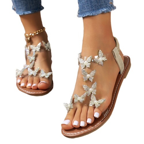 36-43 EU Butterfly Water Diamond Flat Sandals Soft Sole Beach Flat Sandals