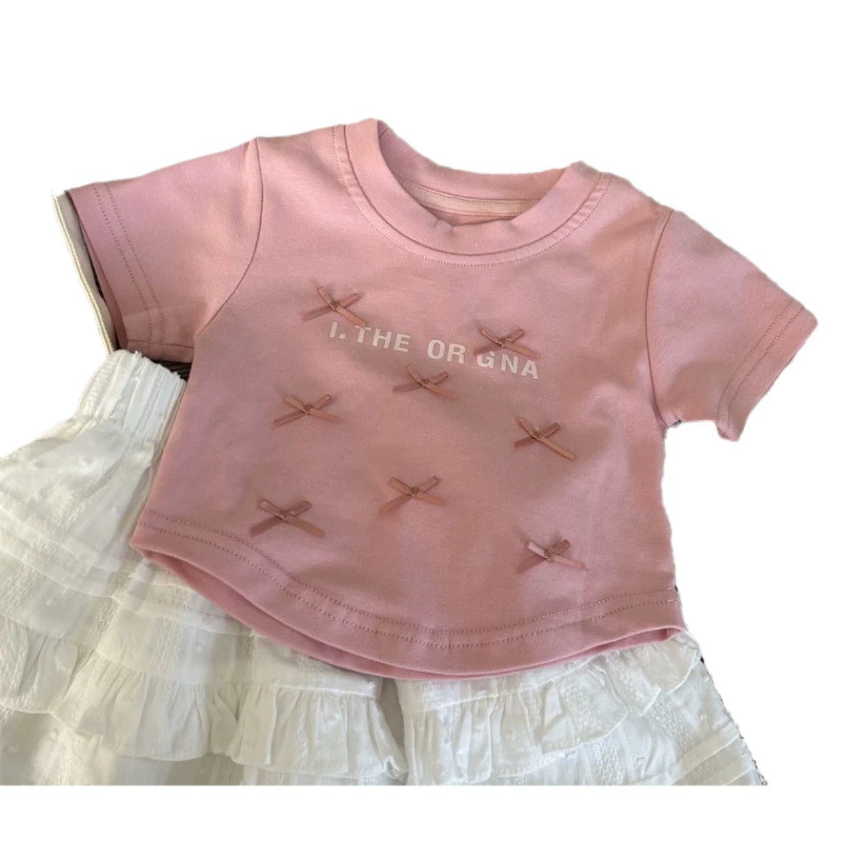 Girls Skirt Set, Korean Style Cute Princess Bow, Pink/Beige/Rice White, Sizes for 90–140 cm
