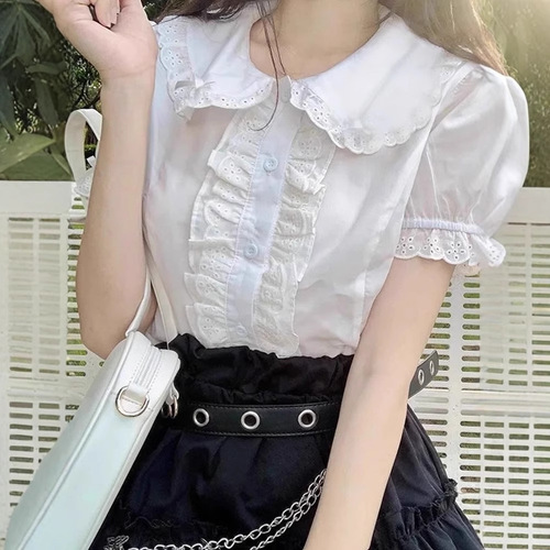 Baby Collar Shirt Gentle and Sweet Short Women's Summer 2025 New Style Cute Ruffled Short Sleeve Top