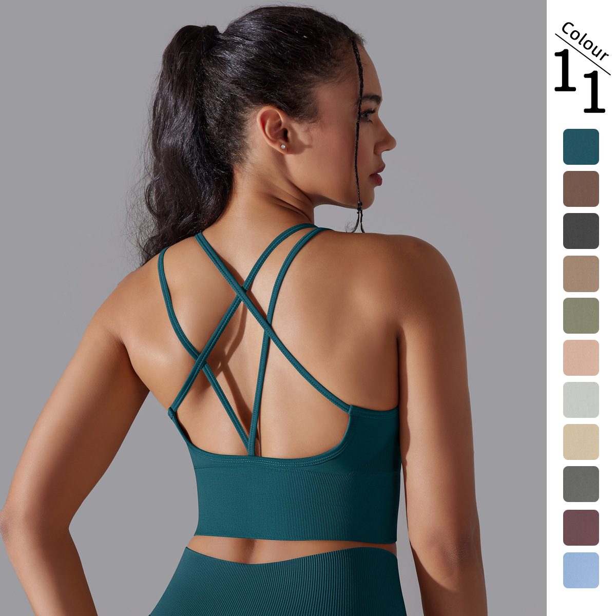 Cruz-Frontera de color sólido europeo y americano Cruz espalda ropa interior deportiva apretado a prueba de golpes de alta resistencia yoga fitness sujetador para mujeres
