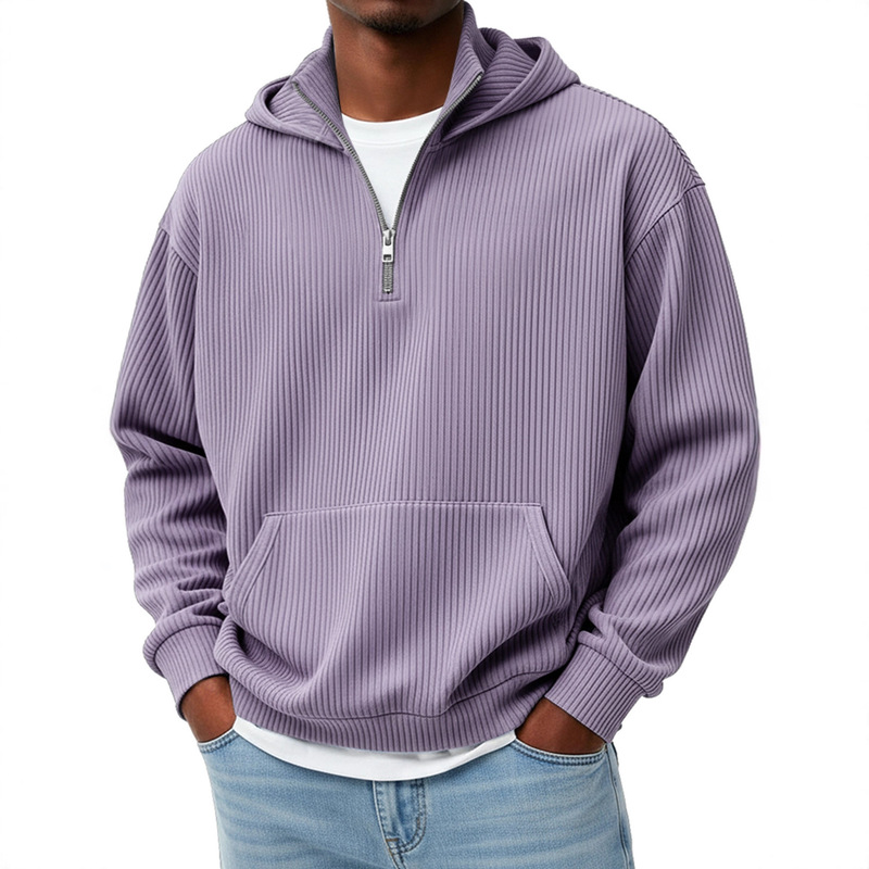 2025 New Autumn and Winter European and American Men's 3D Printed Youth Casual Fashion Hooded Half-Zip Men's Sweatshirt