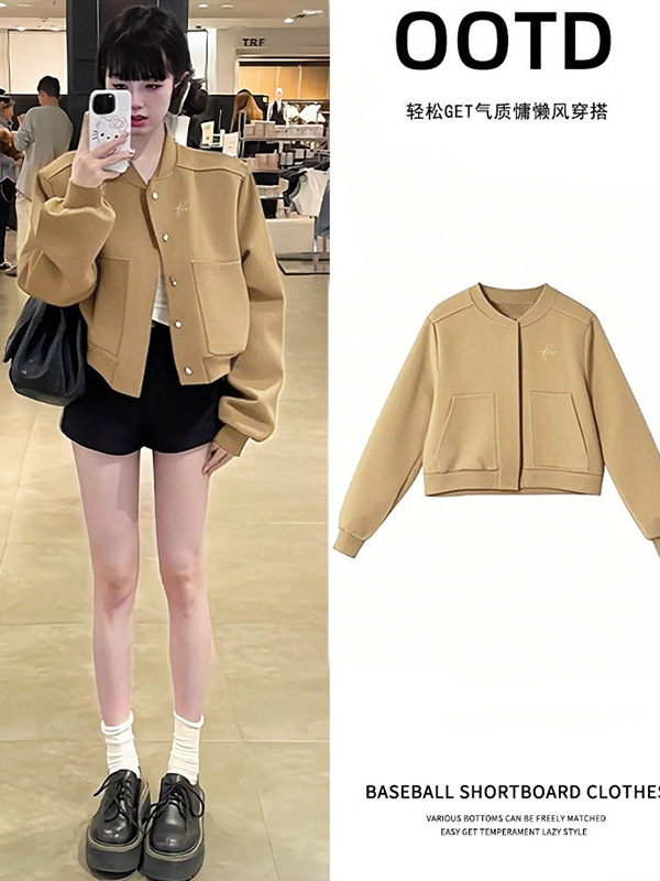 短款棒球服外套女秋季正肩夹克立秋小个子初秋韩系美拉德穿搭上衣|undefined