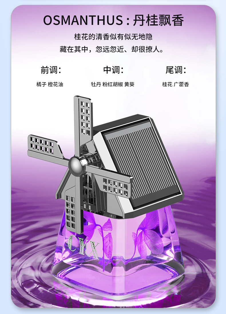 Car perfume car aromatherapy car odor removal fragrance lasting light fragrance solar windmill ornaments power windmill