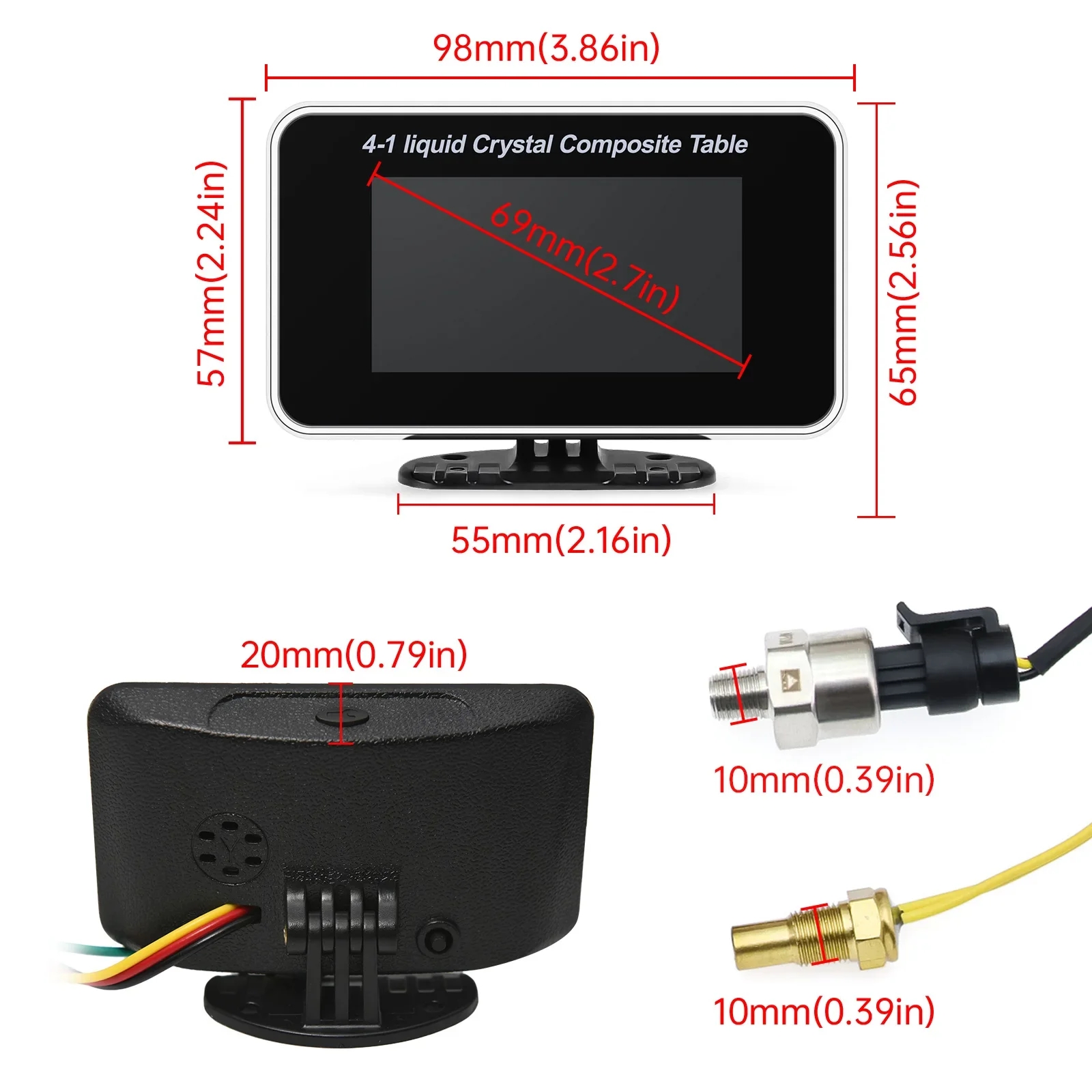 Excavator, forklift, harvester, truck, car LCD water temperature gauge, universal voltage, oil pressure, timer, tachometer, five-in-one