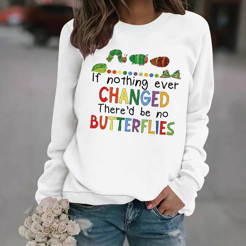 Loose Casual Women's Sweatshirt Caterpillar Letter Print Women's Clothing Foreign Trade Women's Round Neck Sports Top Women's Long Sleeves