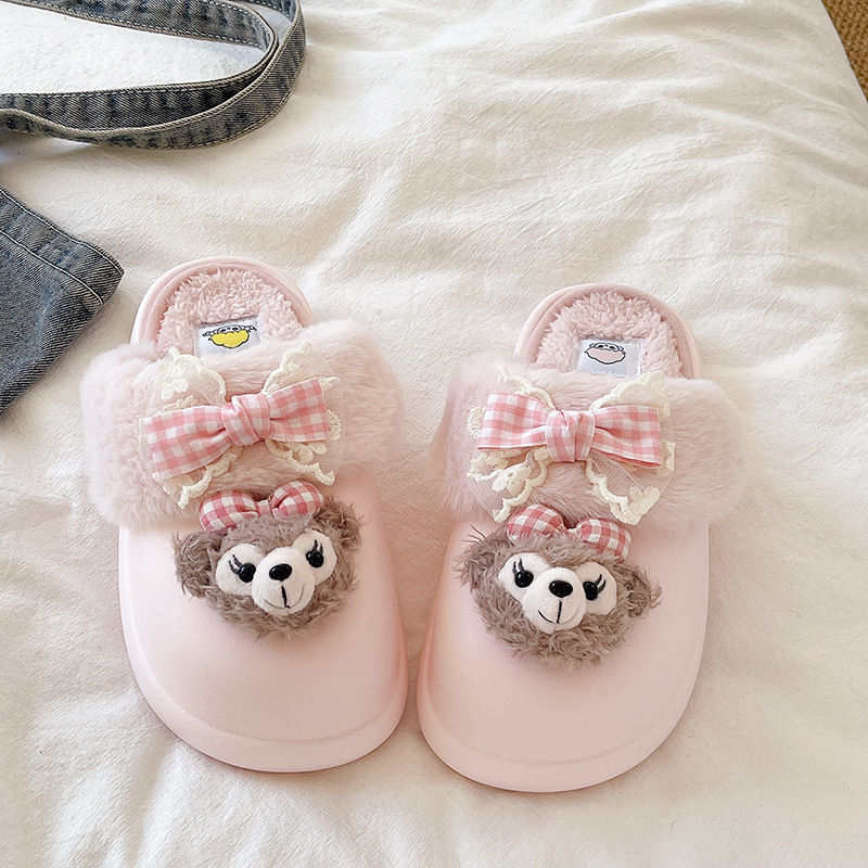 雪莉玫可爱卡通evA包头半拖鞋2025秋冬季新款厚底舒适毛毛拖鞋女