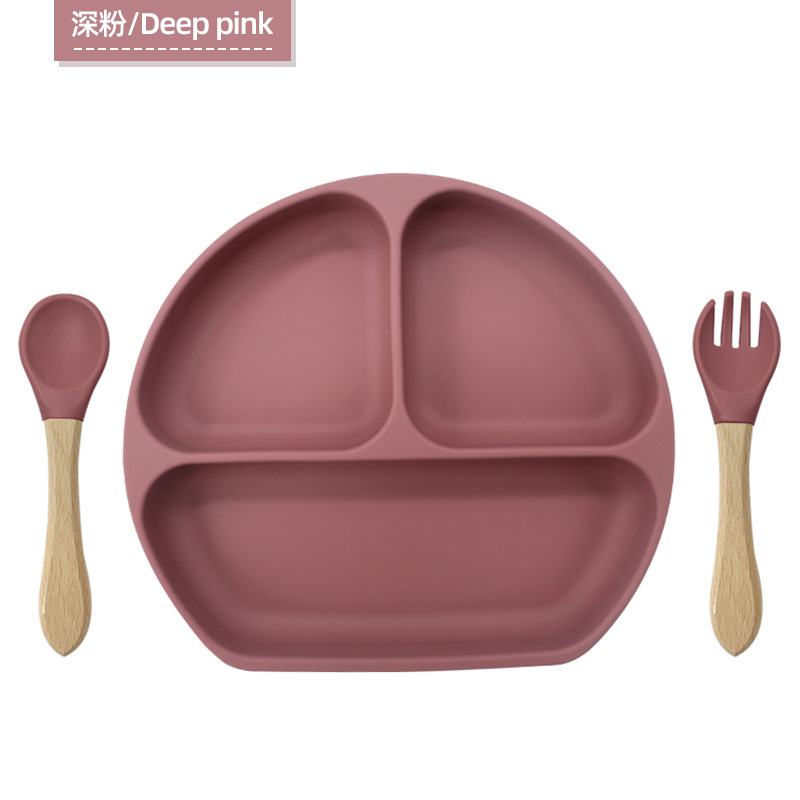 Plato de alimentación infantil tipo succión Plato de alimentación infantil Plato de cubierta de tres partes Amazon Plato de silicona de grado alimenticio